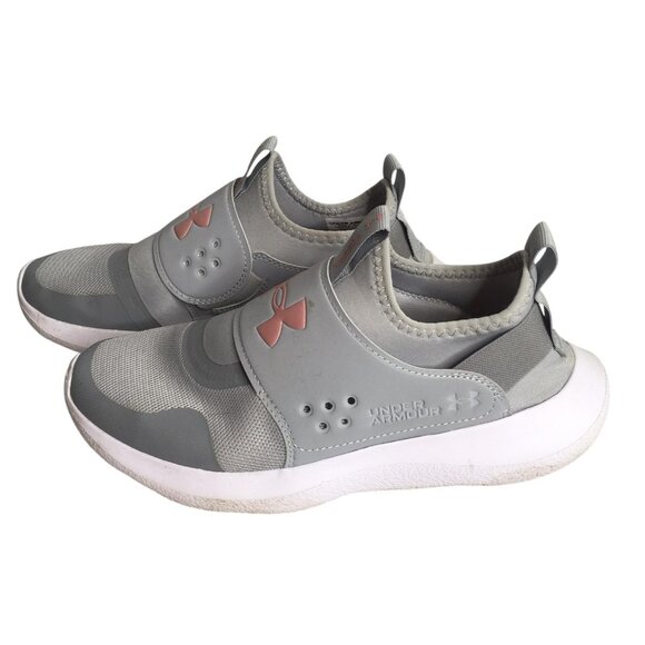 Under Armour Shoes Womens Size 8.5 Gray Pink Slip On Strap Sneakers 3024871-107 - Picture 1 of 11